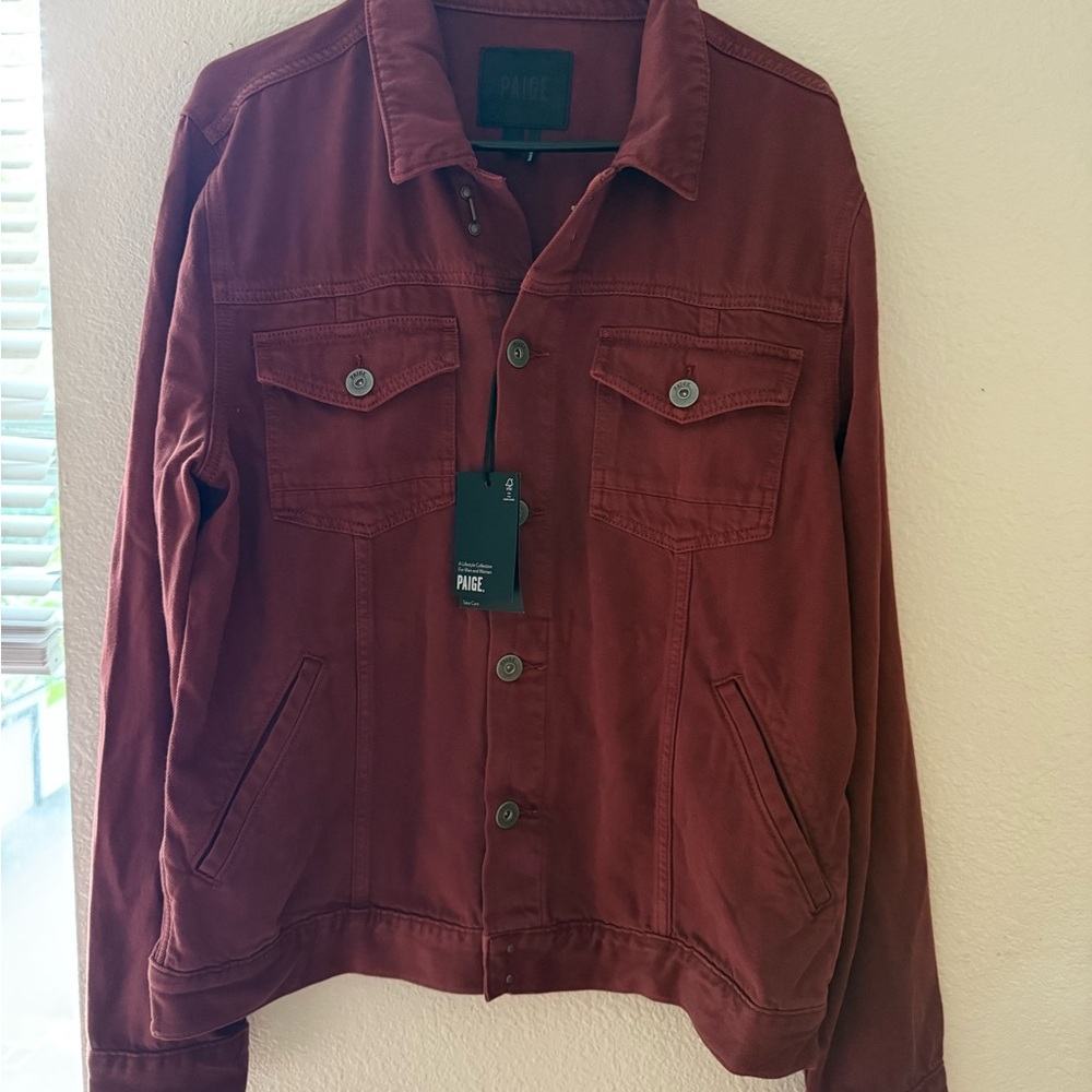 PAIGE Men's Maroon Denim Jacket - Picture 3 of 9